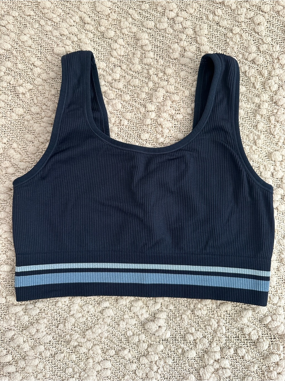 All in Motion Women's Ribbed Seamless Sports Bra Striped Band Navy Blue Large